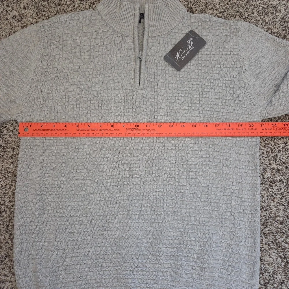 Kian D Los Angeles 1/4 Zip Basket Weave Sweater Mens L Gray Cotton Preppy NWT